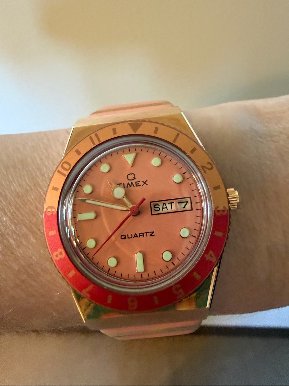Timex Malibu adjustable  Coral Quartz Watch with Day-Date
